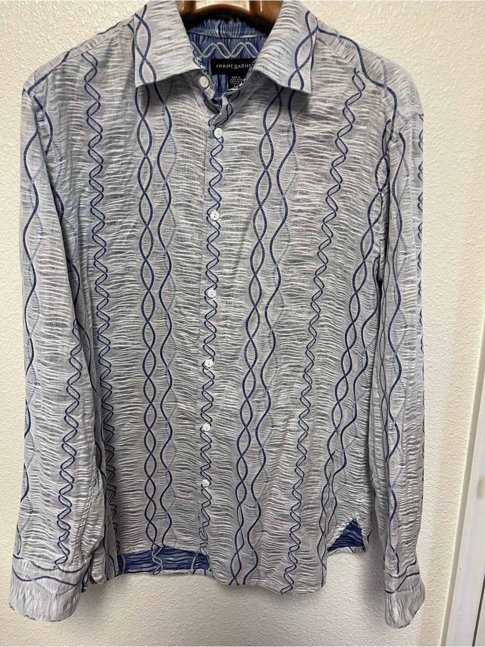 JHANE BARNES XL  Button Down Shirt Push Pull Limited Edition Masterpiece Blue